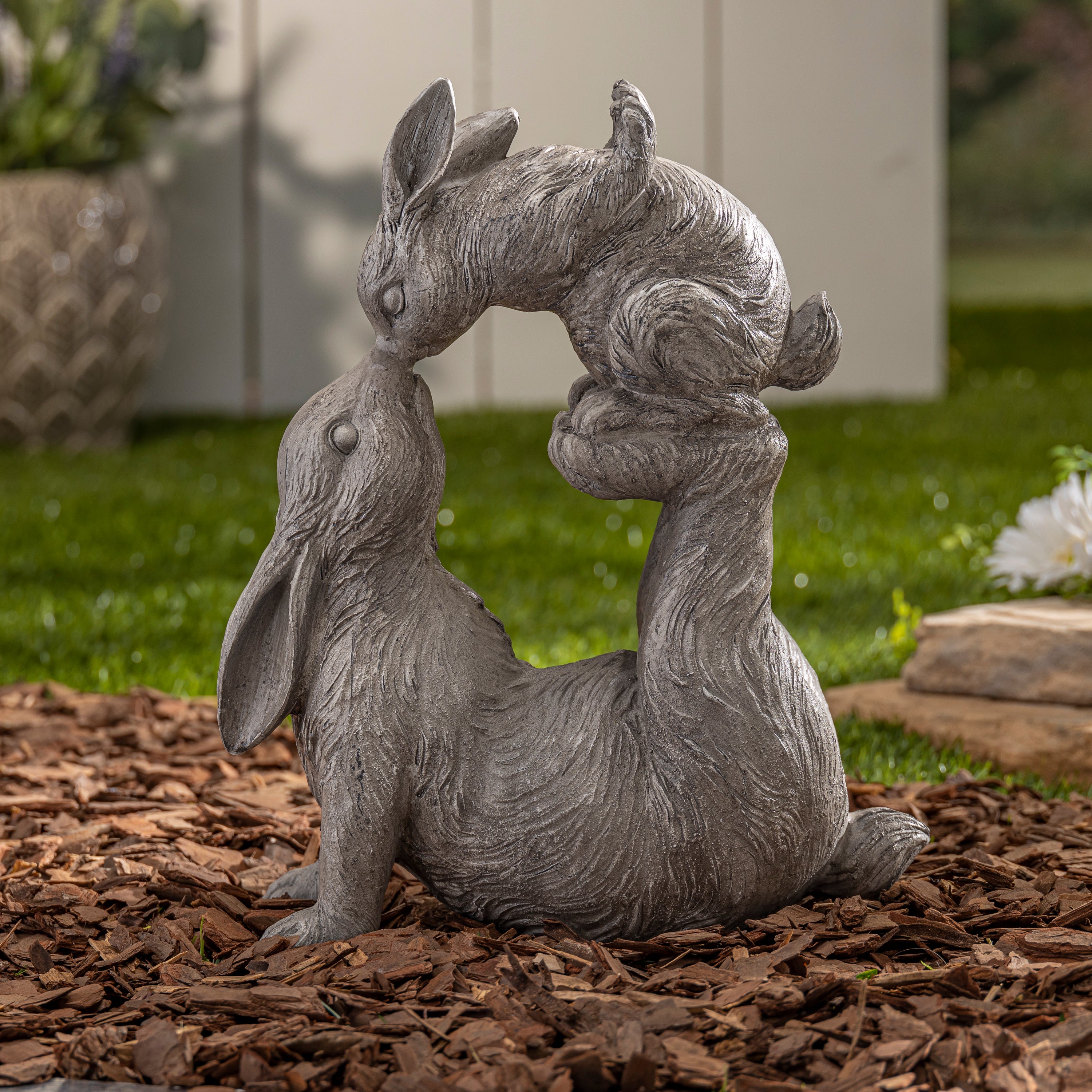 14.5 in Resin Kissing Bunnies Statue